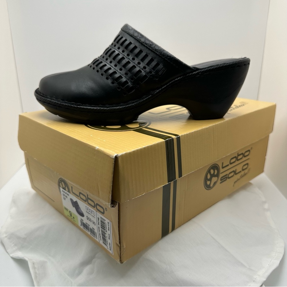 LOBO SOLO Asturias Black Clogs Mules Leather Sz 9M NIB
